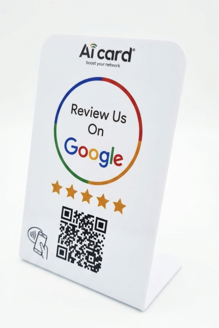 Recensioni Google Stand con NFC e QR Code Supporto da Banco Preconfigurato per Google Business Profile Basetta PVC Raccogliere Feedback Clienti Totem Recensioni Ristoranti Bar Negozi