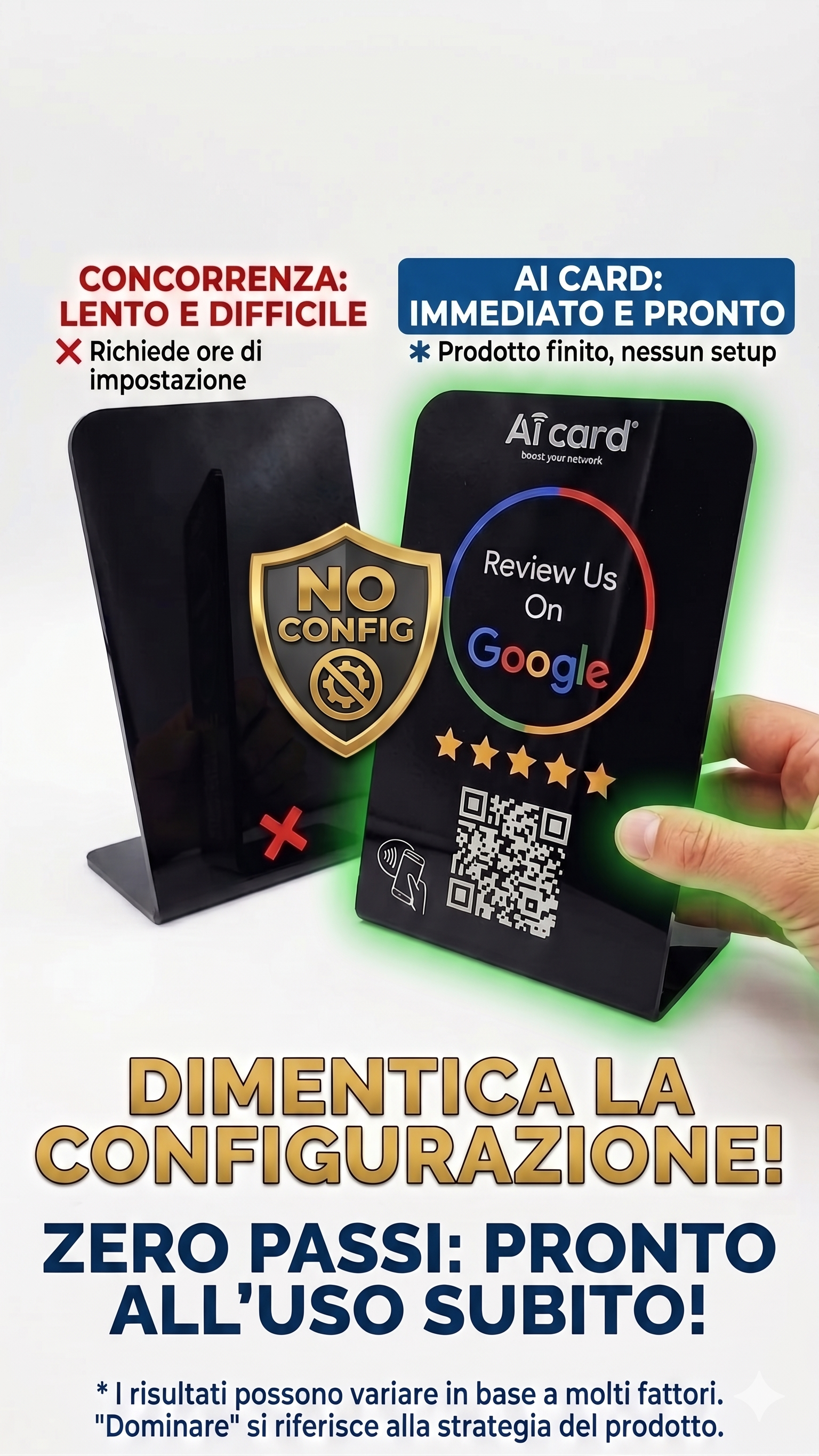 Recensioni Google Stand con NFC e QR Code Supporto da Banco Preconfigurato per Google Business Profile Basetta PVC Raccogliere Feedback Clienti Totem Recensioni Ristoranti Bar Negozi