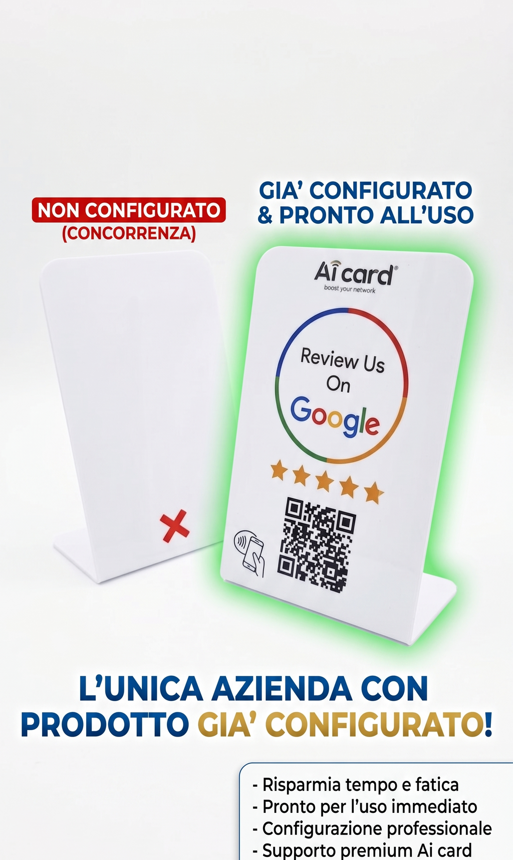Recensioni Google Stand con NFC e QR Code Supporto da Banco Preconfigurato per Google Business Profile Basetta PVC Raccogliere Feedback Clienti Totem Recensioni Ristoranti Bar Negozi