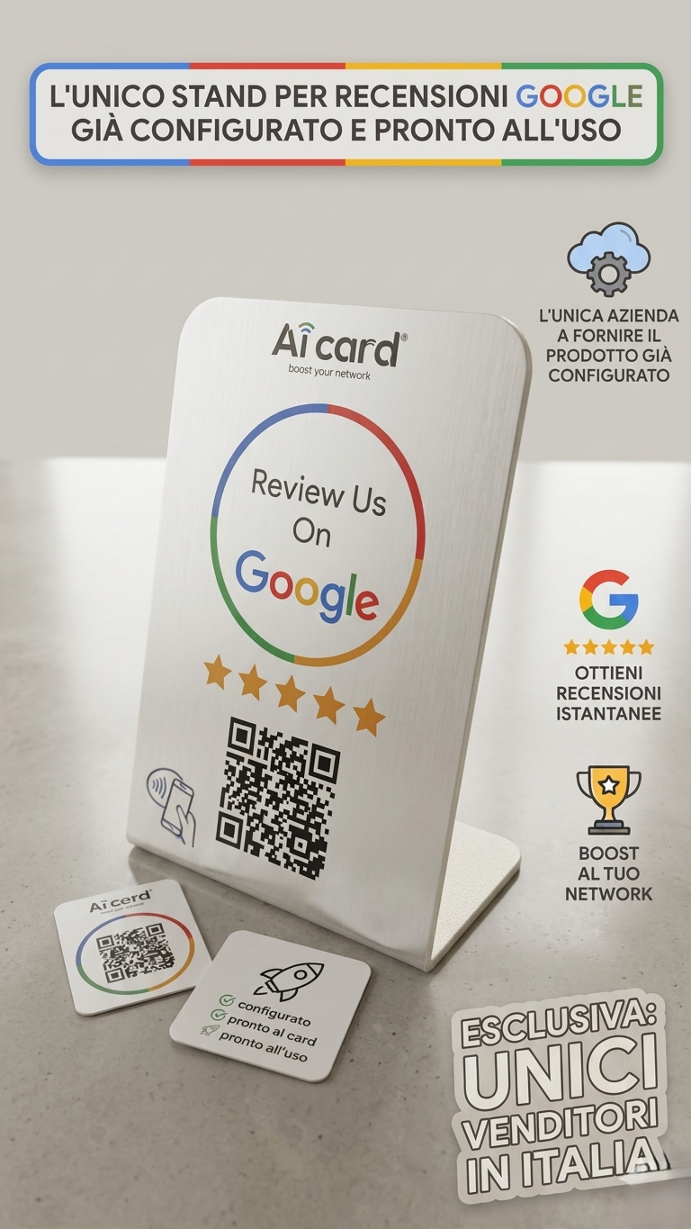 Recensioni Google Stand con NFC e QR Code Supporto da Banco Preconfigurato per Google Business Profile Basetta PVC Raccogliere Feedback Clienti Totem Recensioni Ristoranti Bar Negozi